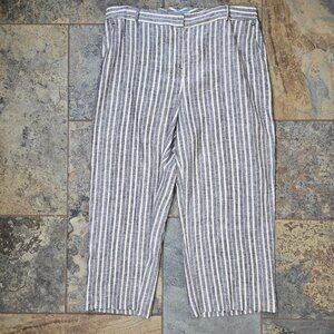 Antonio Melani Size 14 100% Linen Gray Cream Vertical Striped Pants Wide Leg